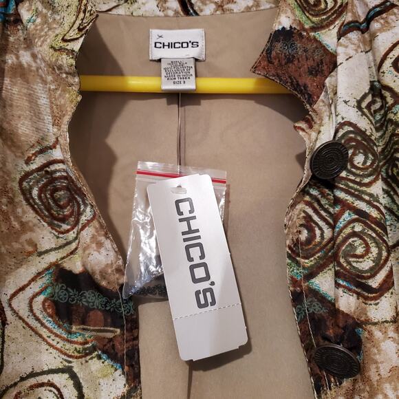 NWT Chico’s 100% Silk Abstract Print Jacket Sz 3 (XL/16) Brown/Teal - Picture 4 of 6